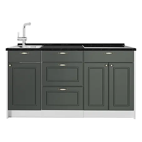 Küchenblock Fame-Line 150 cm Grün-Gold Landhaus Art.-Nr. 70422