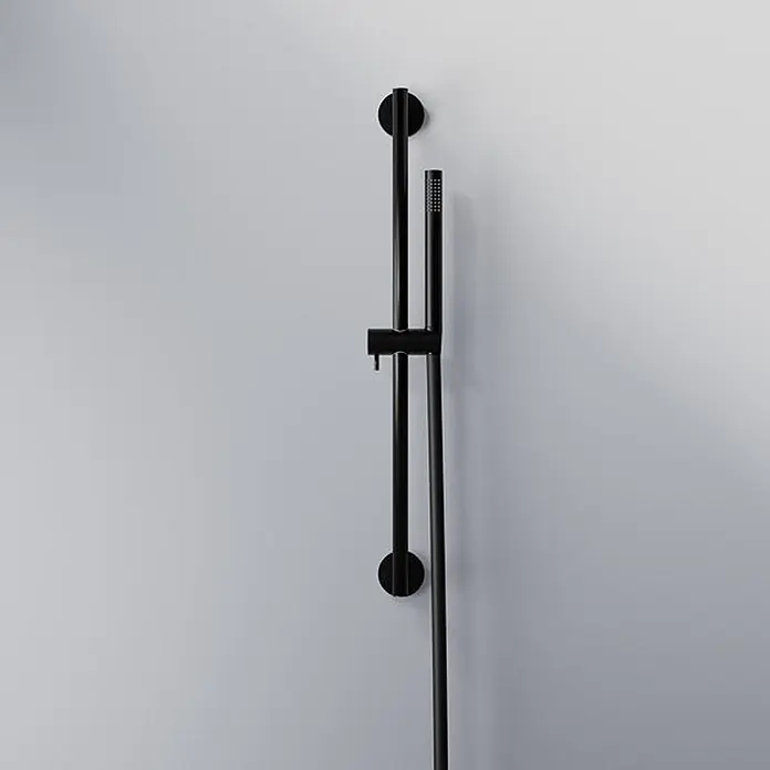 Steinberg Serie 340 Brausegarnitur, inklusive Stabhandbrause und -  - Mattschwarze Duschstange mit verstellbarem Handbrausekopf und Schlauch für moderne Bäder.