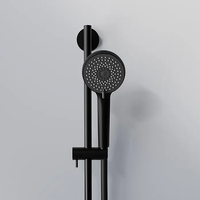 Steinberg Serie 340 Brausegarnitur, inklusive Handbrause, dreifach -  - Matter schwarzer Duschstange mit verstellbarem Handbrausekopf.
