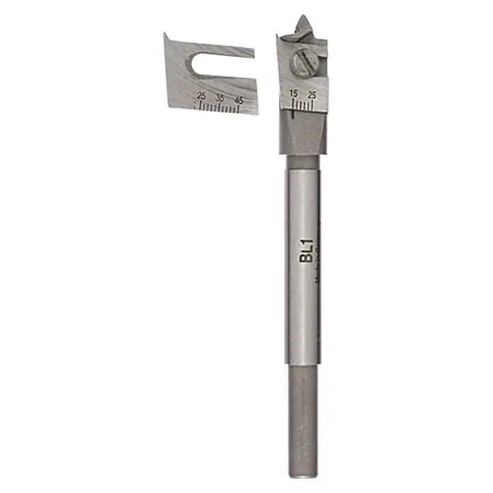 Craftomat Broca para madera Ajustable - Diámetro de la broca: 45 mm - Imagen de una sierra de corona ajustable BL1, una herramienta para taladrar orificios de diámetro variable.