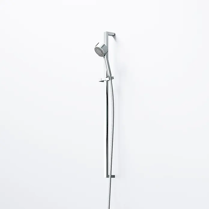 Steinberg Serie 135 Brausegarnitur, Handbrause 3-Fach vestellbar, -  - Verchromte Handbrause mit flexiblem Schlauch an einer Wandstange.