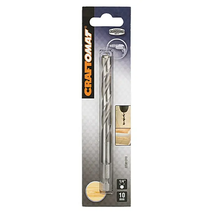 Craftomat Holzbohrer - 1 Stk., Durchmesser Bohrer: 10 mm, Arbeitslänge: 87 mm - Verpackte CRAFTOMAT Holzbohrer mit 1/4" und 10 mm Größe, ideal zum präzisen Bohren in Holzprojekten.