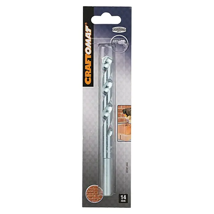 Craftomat Beton- & Steinbohrer - 1 Stk., Durchmesser Bohrer: 14 mm, Länge: 150 mm - Bohrhammer in Verpackung. Der CRAFTOMAT Hammerbohrer ist für harte Materialien ausgelegt und zeichnet sich durch hohe Qualität und Leistung aus.