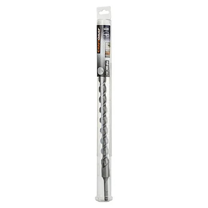 Craftomat Broca para hormigón SDS-Plus - Largo: 460 mm, Diámetro de la broca: 25 mm - Una broca de martillo larga Craftomat SDS-Plus, envasada en una caja de plástico transparente, ideal para perforaciones precisas en materiales duros.