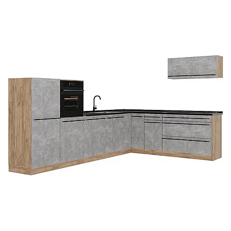 Eckküche R-Line 327 cm Beton Art.-Nr. 67561