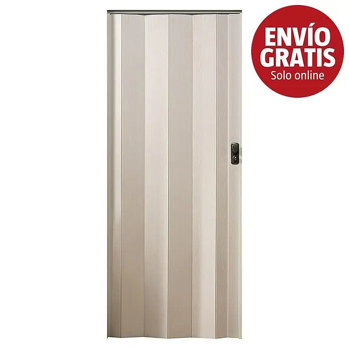 Grosfillex Puerta plegable Spacy - 84 x 205 cm, Roble blanco - Puerta plegable color marrón claro con manija negra.