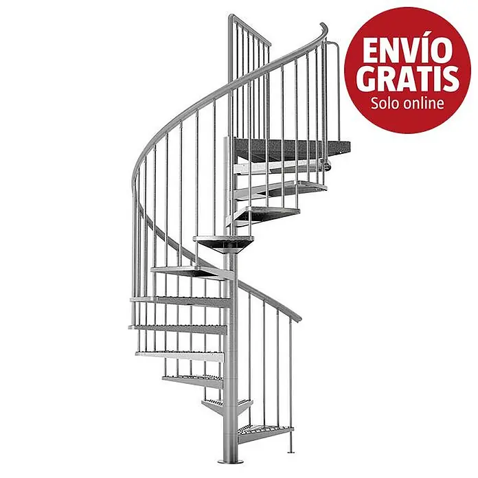 Dolle Escalera exterior Gardenspin Galvanizada - Diámetro: 155 cm, Altura de planta: 246 cm - 282 cm, Peldaños de chapa perforada, Plata - Imagen de campaña