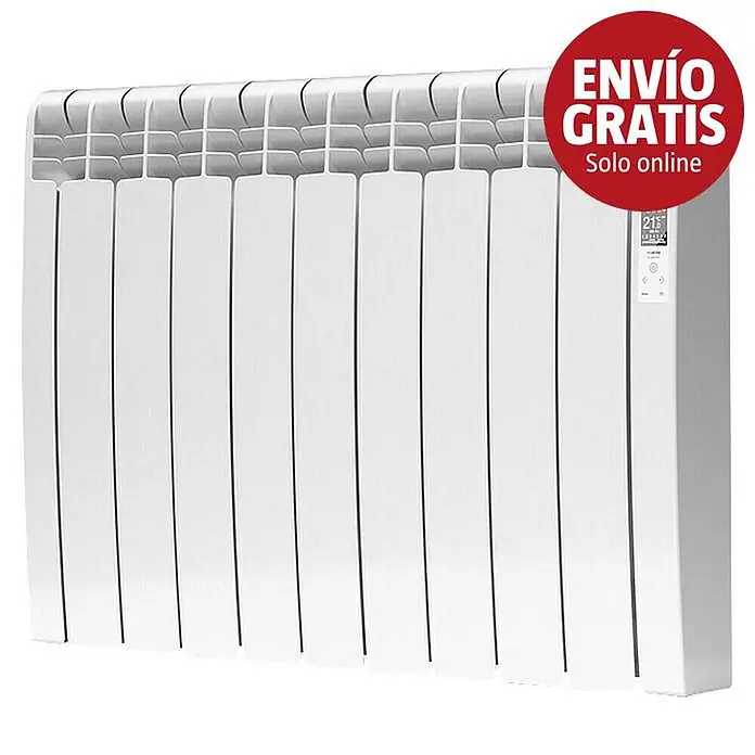 Rointe Emisor térmico Delta - 990 W, Blanco, 9,7 x 83,5 x 58,5 cm, Fluido - Radiador eléctrico blanco con aletas verticales y pantalla digital.