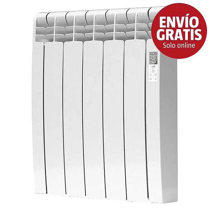 Rointe Emisor térmico Delta - 550 W, Blanco, 9,7 x 51 x 58,5 cm, Fluido - Radiador eléctrico blanco con aletas verticales y pantalla digital.