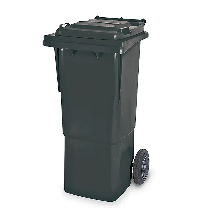 BRB Mülltonne 60 Liter, BxTxH 445x520x930 mm, hohe Ausführung - anthrazit - Dunkelgraue Kunststoff-Mülltonne mit Scharnierdeckel und zwei Rädern.