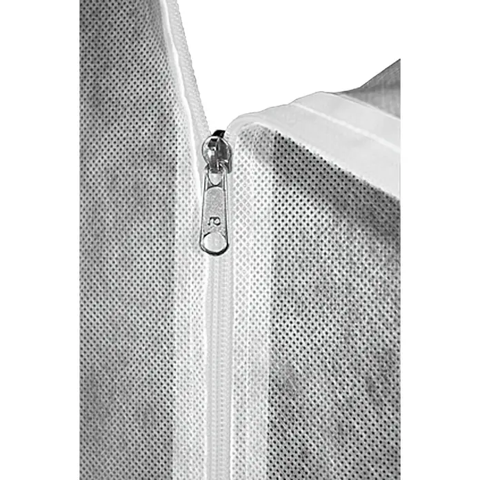 Staubschutztür - L x B: 1,1 x 2,2 m - Nahaufnahme eines weißen Kleidersacks mit Reißverschluss. Praktischer Schutz für Kleidung vor Staub und Beschädigung.