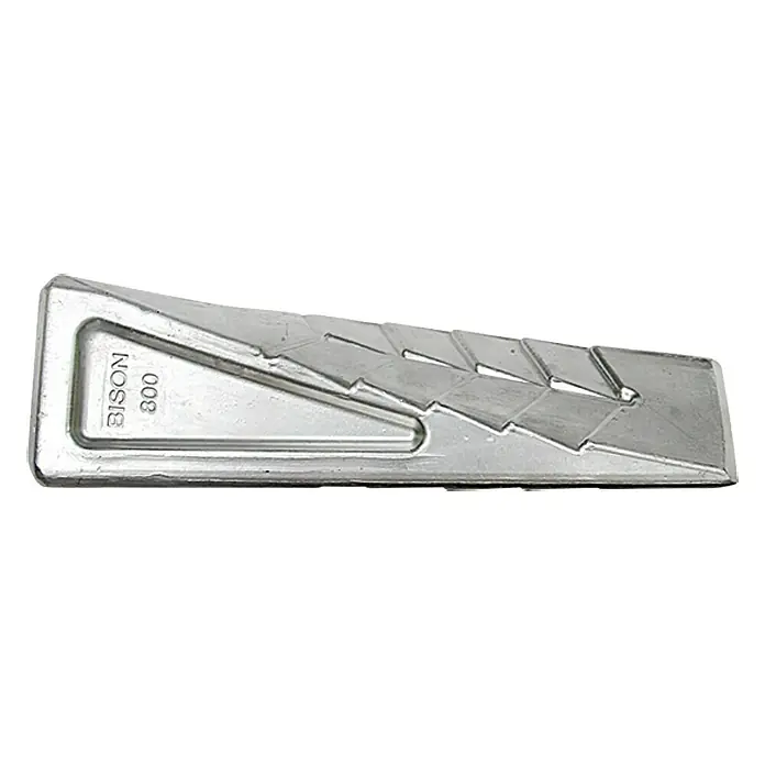 Bison Drehspaltkeil - Aluminium - Ein silberfarbener Bison 800 Keil mit einer strukturierten Oberfläche, ideal für eine Vielzahl von Anwendungen und bietet eine solide Basis.