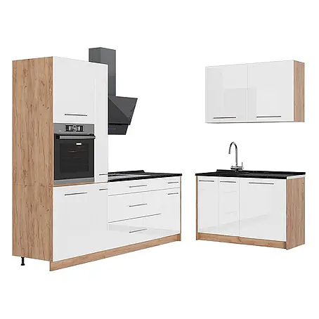 Küchenzeile Fame-Line 220 cm Weiß Hochglanz Art.-Nr. 64995