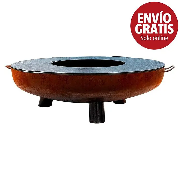 Nora Flames Brasero Calsotera con patas + plancha - Diámetro: 80 cm, Acero Corten - Imagen de campaña