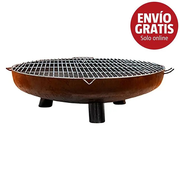 Nora Flames Brasero Calsotera con patas + grill - Diámetro: 80 cm, Acero Corten - Imagen de campaña