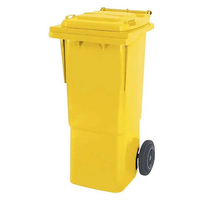 BRB Mülltonne 60 Liter, BxTxH 445x520x930 mm, hohe Ausführung - gelb - Gelbe Kunststoff-Mülltonne mit Deckel und zwei Rädern.