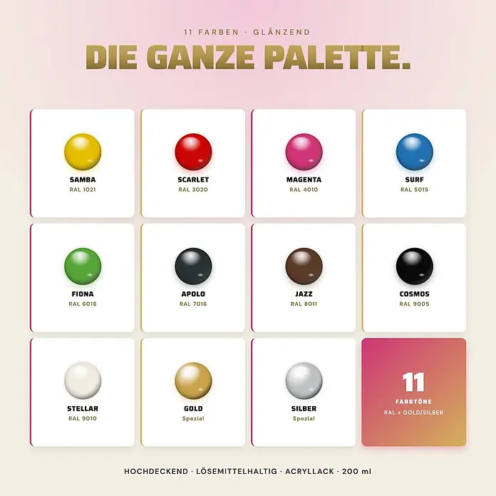 SPARK Pocket Sprühfarbe 200ml Glänzende Farbe Apolo Grau -  - Farbpalette mit 11 glänzenden Acryllackfarben: RAL-Töne, Gold und Silber. Hochdeckend, 200 ml.
