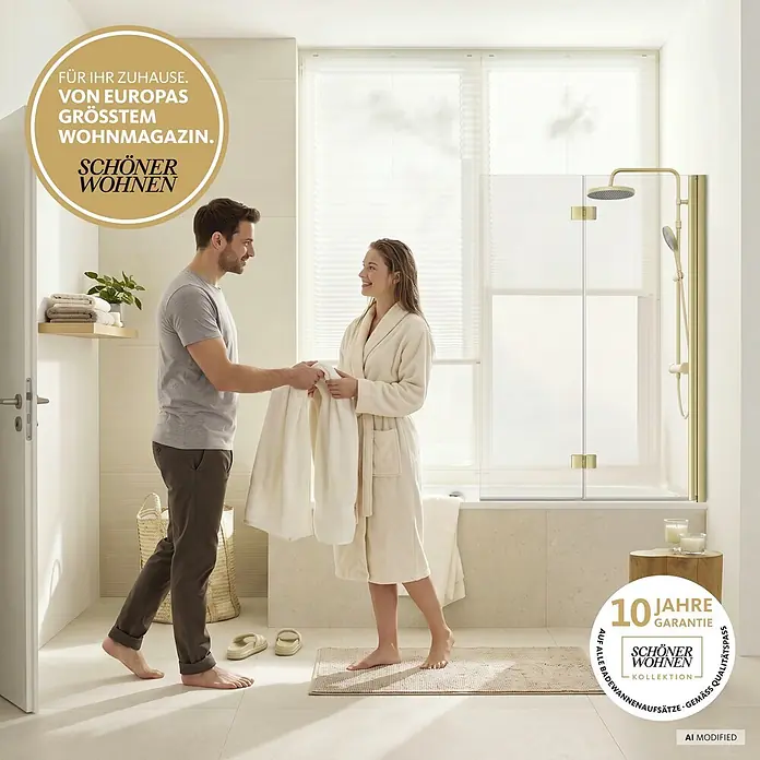 Schöner Wohnen Badewannenaufsatz ELARA 2-teilig 100x140 -  - Badewannenaufsatz aus Glas mit goldenen Beschlägen in modernem Badezimmer.