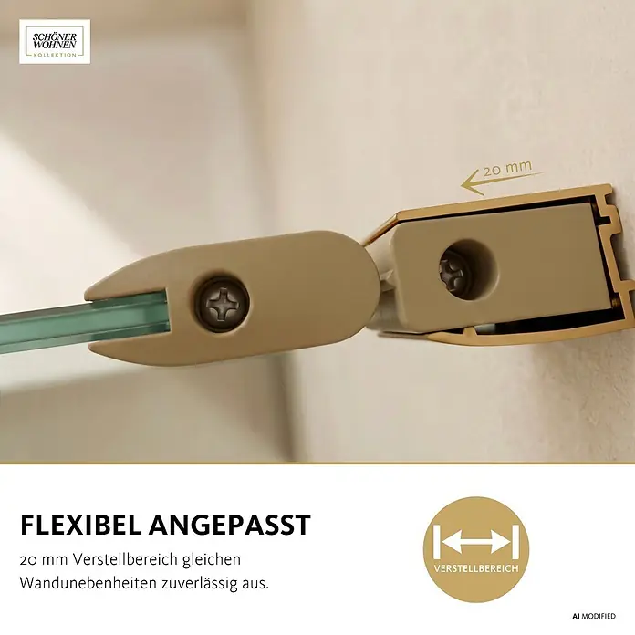 Schöner Wohnen Badewannenaufsatz ELARA 2-teilig 100x140 -  - Beigefarbene Wandhalterung für Glaspaneel mit 20mm Verstellbereich für Wandunebenheiten.