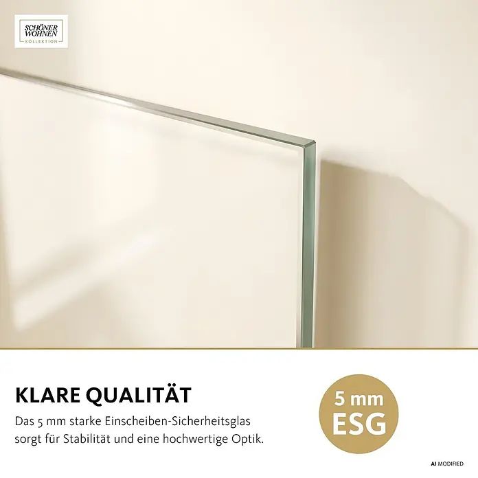 Schöner Wohnen Badewannenaufsatz ELARA 2-teilig 100x140 -  - Nahaufnahme einer klaren, 5 mm starken Einscheiben-Sicherheitsglasplatte für Stabilität und hochwertige Optik.