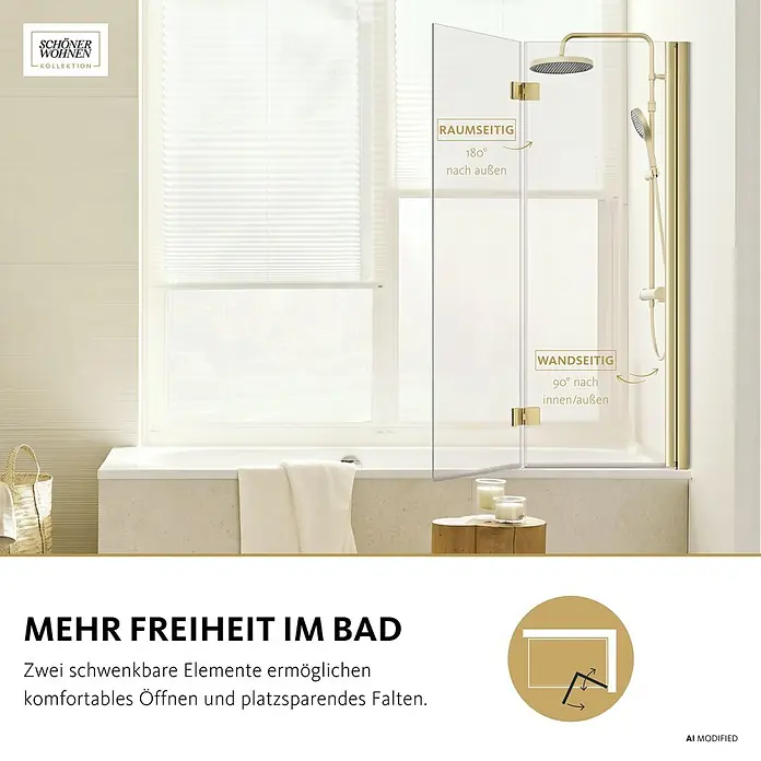 Schöner Wohnen Badewannenaufsatz ELARA 2-teilig faltbar Gold - 