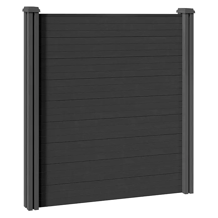 10er Set - 10 WPC Sichtschutzzaunelement - Anthrazit + 11 WPC Pfosten - 