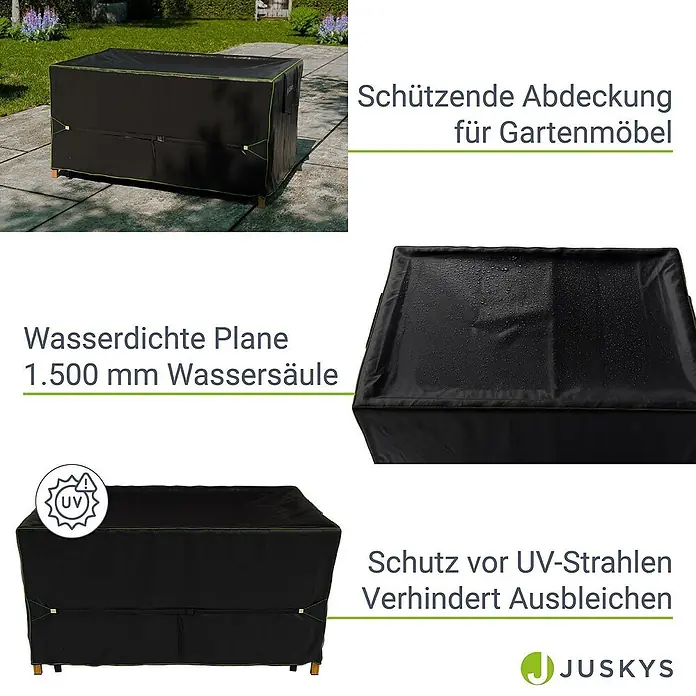 Gartenmöbel Abdeckplane CoverSafe Pro 150x90x75 cm -  - Schwarze Schutzhülle für Gartenmöbel mit grünen Akzenten, wasserdicht und UV-beständig, verhindert Ausbleichen.