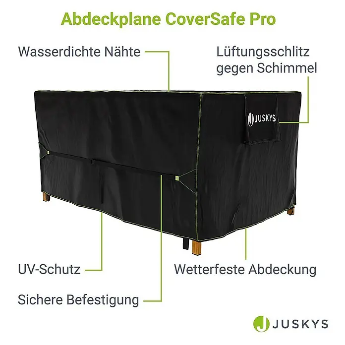 Gartenmöbel Abdeckplane CoverSafe Pro 150x90x75 cm -  - Schwarze JUSKYS CoverSafe Pro Gartenmöbelabdeckung mit wasserdichten Nähten, UV-Schutz, Lüftungsschlitz und sicherer Befestigung.