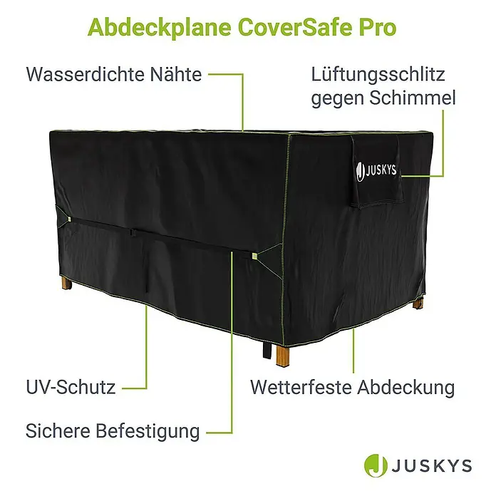 Gartenmöbel Abdeckplane CoverSafe Pro 160 x 100 x 75 cm -  - Schwarze JUSKYS CoverSafe Pro Schutzhülle für Gartenmöbel mit wasserdichten Nähten, UV-Schutz und Belüftung.