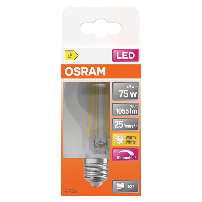 Osram Superstar LED-Leuchtmittel (8,5 W, E27, Lichtfarbe: Warmweiß, Dimmbar, Birnenform)