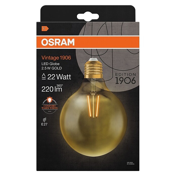 Osram Vintage 1906 LED-Leuchtmittel (2,5 W, E27, Warmweiß, Globe, Energieeffizienzklasse: A+)