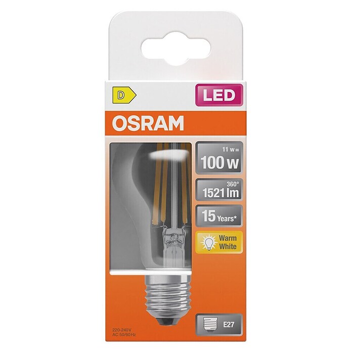 Osram LED-Leuchtmittel Retrofit Classic A (12 W, E27, A60, Warmweiß, Nicht Dimmbar, Klar)