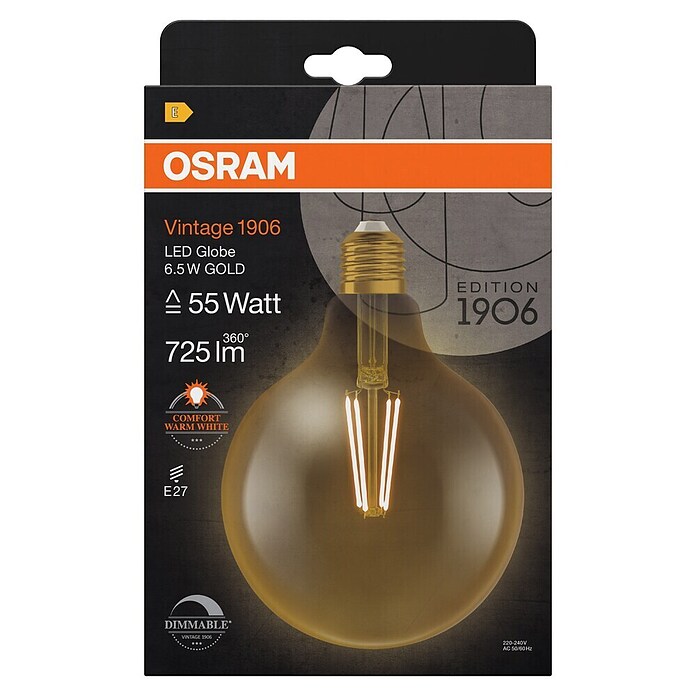 Osram Vintage 1906 LED-Leuchtmittel (6,5 W, E27, Warmweiß, Globe, Energieeffizienzklasse: A+)