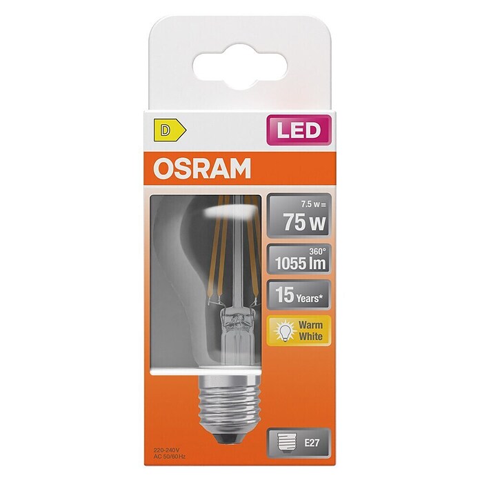 Osram LED-Leuchtmittel Retrofit Classic A (8 W, E27, A60, Warmweiß, Nicht Dimmbar, Klar)