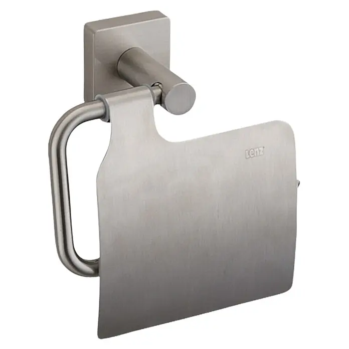 Lenz Sky Toilettenpapierhalter - Mit Deckel, Nickel - Diagonale Ansicht