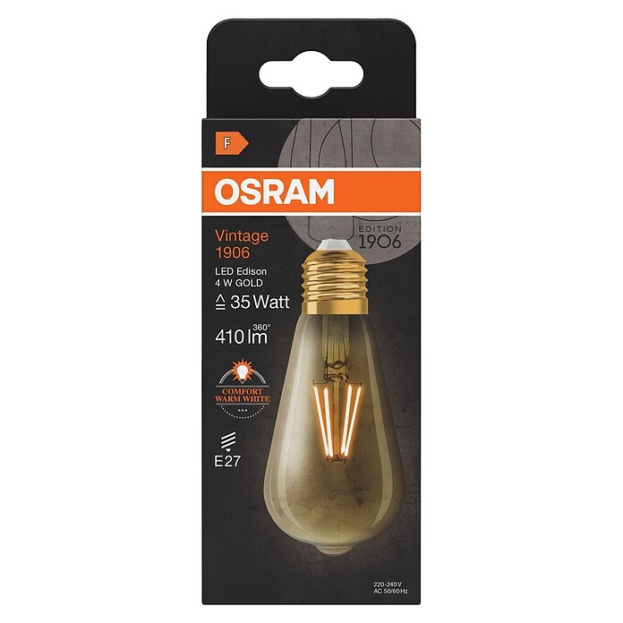 Osram Vintage 1906 LED-Leuchtmittel (4 W, E27, Warmweiß, Birnenform, Energieeffizienzklasse: A++)