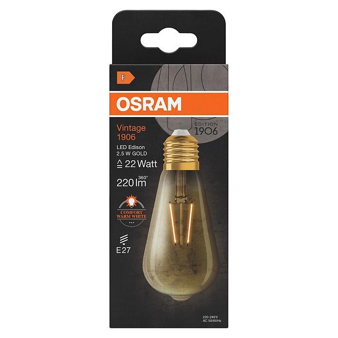 Osram Vintage 1906 LED-Leuchtmittel (2,5 W, E27, Warmweiß, Birnenform, Energieeffizienzklasse: A++)