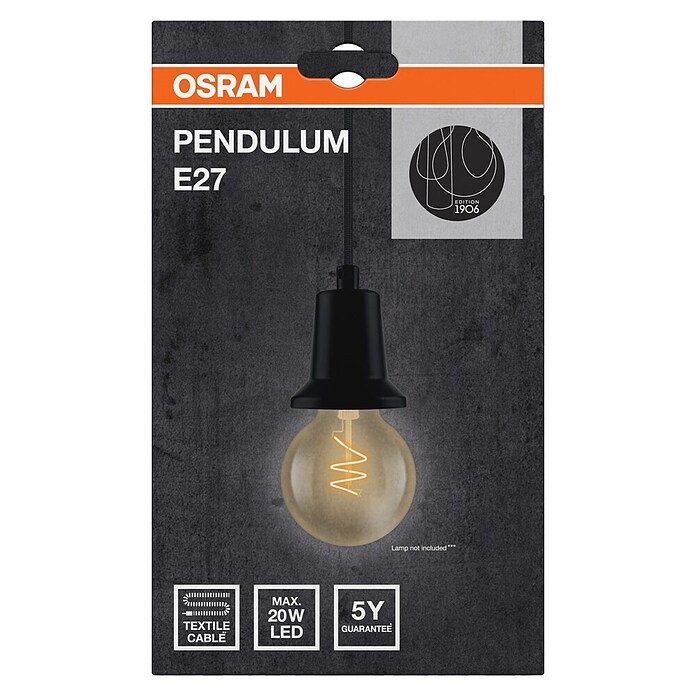 Osram Schnurpendel Vintage 1906 Pendulum Black (Schwarz, E27, Pendellänge: 200 cm, Max. Leistung: 60 W)
