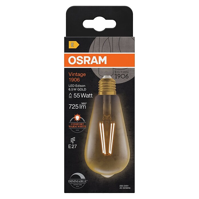 Osram Vintage 1906 LED-Leuchtmittel (7 W, E27, Warmweiß, Birnenform, Energieeffizienzklasse: A++)