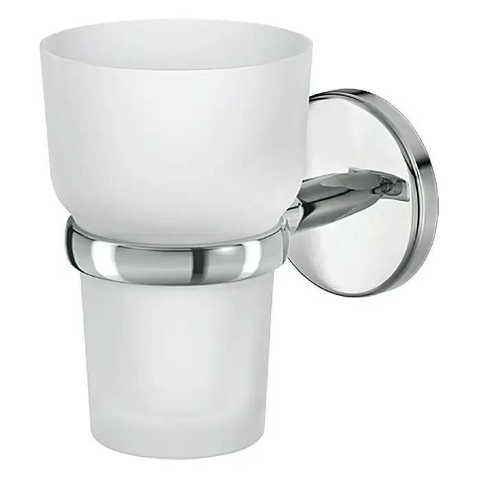 Lenz Flame Glashalter - 1 -tlg., Silber - Ein eleganter, an der Wand montierter Zahnputzbecherhalter mit Chrom-Akzenten und einem satinierten Glasbecher.
