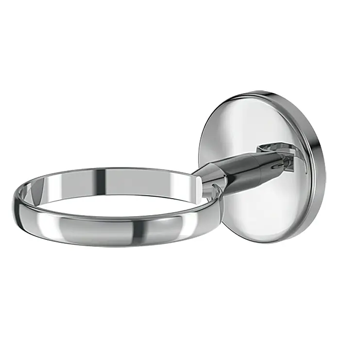 Lenz Flame Fönhalter - Silber, Glänzend - Nahaufnahme eines verchromten Halters für Badezimmerzubehör. Elegantes Design für Zahnbürsten oder andere Badutensilien.