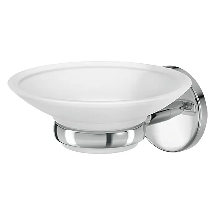 Lenz Flame Seifenschale - Mit Halterung, Chrom, Glänzend - Wandseifenhalter mit einer satinierten Glasschale und einer Halterung aus Chrom für das Badezimmer.