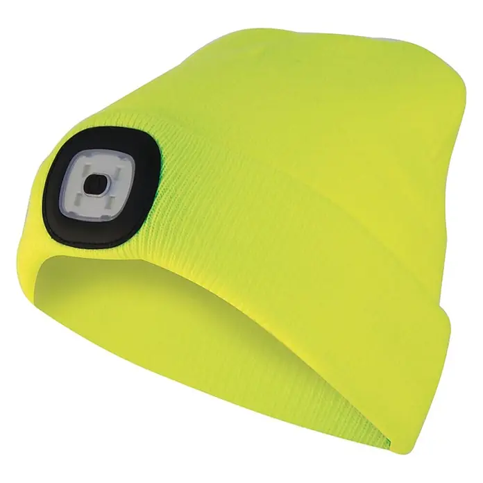Velamp Gorro Lighthouse - LED, Amarillo, Textil - Gorro de punto amarillo neón con luz LED frontal integrada.