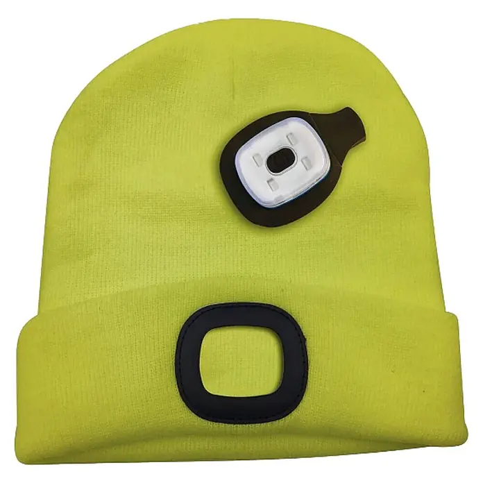 Velamp Gorro Lighthouse - LED, Amarillo, Textil - Gorro de punto amarillo-verde con luz LED extraíble y detalle negro en forma de 'O' en el puño.