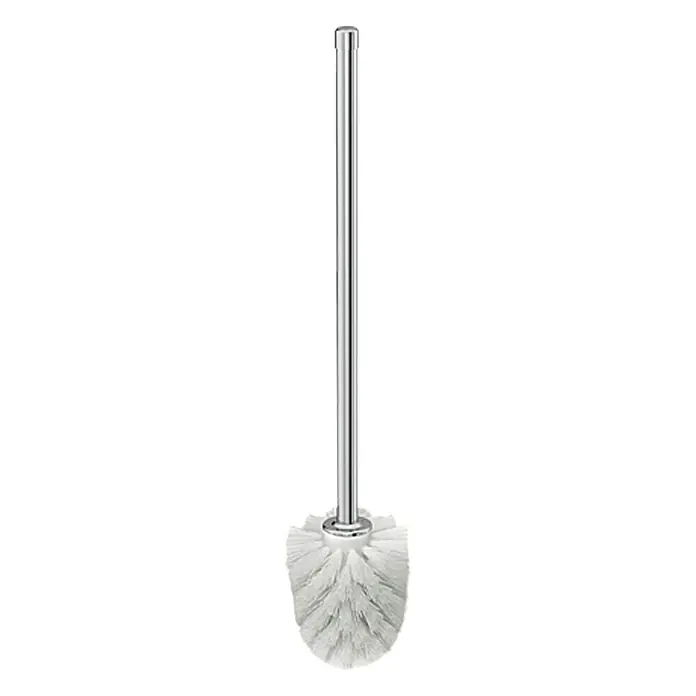 Lenz Pisa Ersatzbürste - Mit Rohr, Durchmesser: 70 mm, Chrom/Weiß - Eine Toilettenbürste mit einem langen, schlanken, silbernen Griff und einem weißen Bürstenkopf zur Reinigung von Toilettenschüsseln.