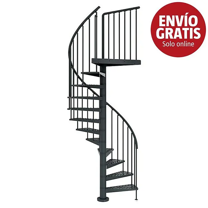 Dolle Escalera exterior Gardenspin Antracita - Diámetro: 155 cm, Altura de planta: 246 cm - 282 cm, Peldaños de chapa perforada, Antracita - Imagen de campaña