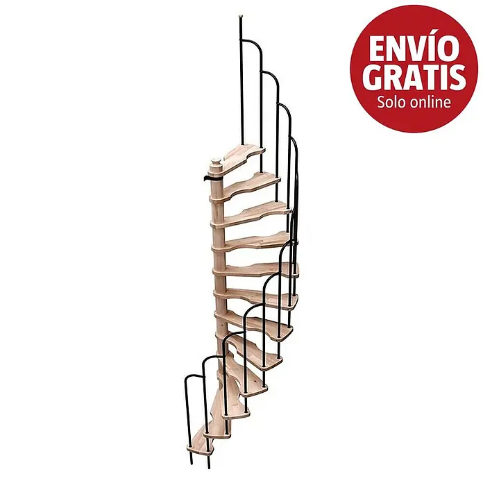 Sogem Escalera de caracol Saturne - Haya, Diámetro: 140 cm, Negro, Altura de planta: 276 cm - Escalera de caracol de madera con barandillas de metal negro, ascendiendo en sentido antihorario.