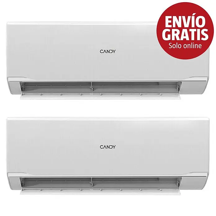 Candy Aire acondicionado Inverter CY-09BRIN y CY-12BRIN - 2.600 W - 3.200 W, 2.800 W - 3.600 W, 22 m² - 28 m² - Dos unidades interiores de aire acondicionado Candy blancas.