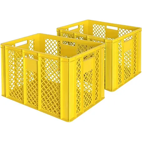 BRB 2x Eurobehälter/Bäckerkiste, LxBxH 600x400x410 mm, durchbrochen (gelb)