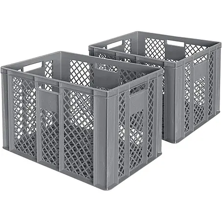 BRB 2x Eurobehälter/Bäckerkiste, LxBxH 600x400x410 mm, durchbrochen (grau)